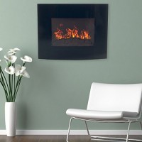 Black Curved Glass Electric Fireplace Wall Mount & Remote 25 x 20 Inch 1500W - B01BW0C9ZU